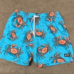 Men's Swim Trunks - Blue with Orange Crab Design